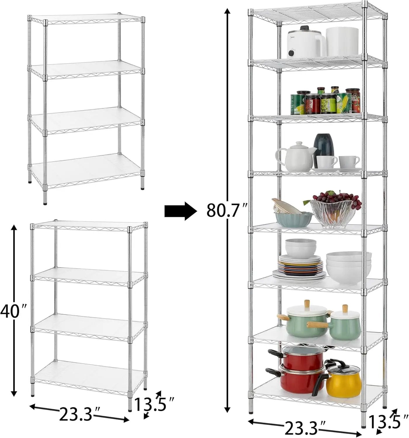 Finnhomy 8-Tier Wire Shelving Unit Adjustable Steel Wire Rack Shelving, 80.7 Inches Height 8 Shelves Metal Storage Rack, Pantry Shelves for Storage with PE mat, NSF Certified, Chrome by GreenHaven Gardens