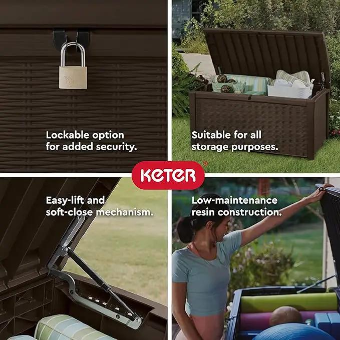 Keter Outdoor Storage Deck Box, for Patio, Backyard & Garden, Borneo, 110 Gallon, Brown - Lockable, Organizing, and Waterproof Plastic Container Bench by GreenHaven Gardens