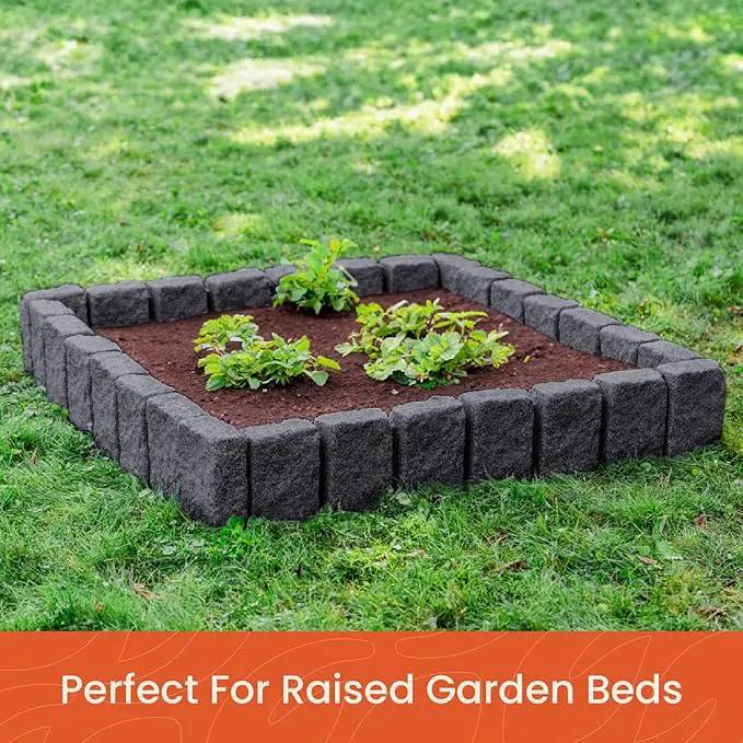 Beuta Landscape Edging | Garden Edging Border | Faux Stone Block XL for Lawn Edging, Flower Beds & Yard Edging – 40 Pack | Each Section Has 6 Blocks 48" L x 4" W x 9.5" H | 120 Spikes | Charcoal by GreenHaven Gardens