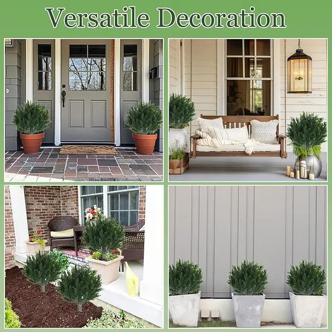 Yunlly 2 Pcs Artificial Cedar Topiary Ball Fake Tree 18" Bush Front Porch Decor Artificial Shrubs for Outdoors Faux Cypress with Ground Spike, Evergreen Plants for Indoor Garden Patio, UV Resistance by GreenHaven Gardens