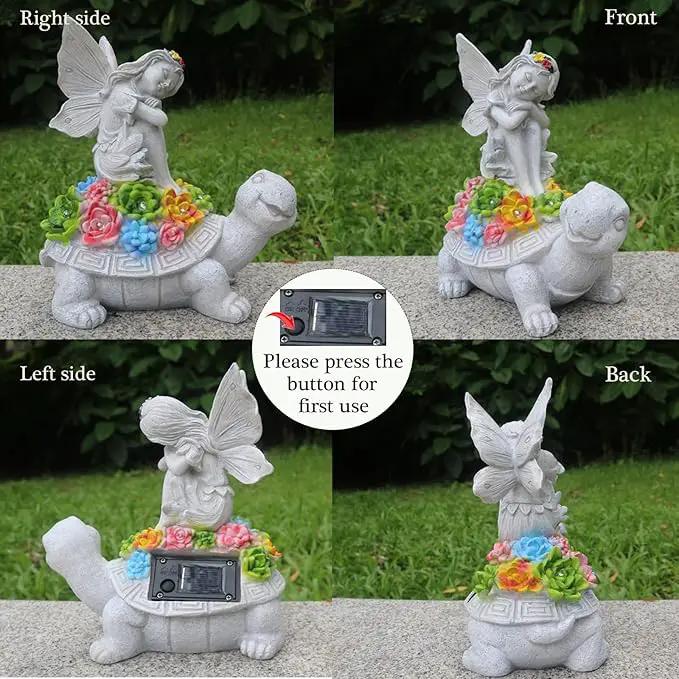 Garden Statues Outdoor Decorations Solar Turtle Angels Decor with Succulents LED Lights Garden Ornaments Figurines for Patio Yard Lawn Gifts for Women Grandma by GreenHaven Gardens