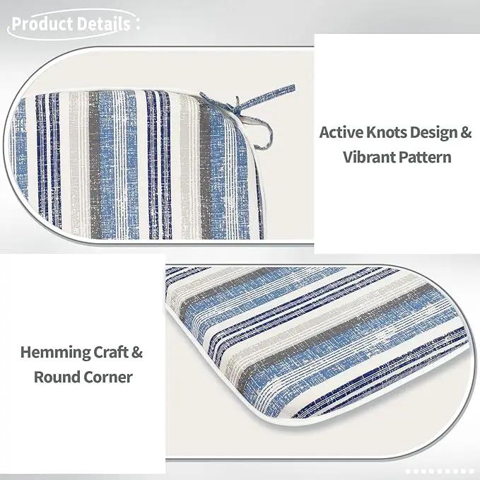 Indoor/Outdoor Chair Cushions 16x17 Inch, Patio Chair Cushions with Ties, All Weather Seat Cushions for Patio Furniture Home Garden Chair Use, Set of 2, Stripe Layered Blue by GreenHaven Gardens