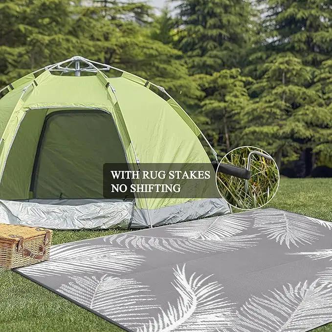 Pauwer Outdoor Rug, 6'x9', Leaf Grey, Reversible, Waterproof, Polypropylene, Lightweight, RV Mat, Patio Decor by GreenHaven Gardens