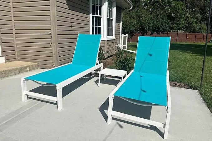 PURPLE LEAF Outdoor Chaise Lounge Set Staight Legs Adjustable Sunbathing Recliner with Side Table for Poolside Beach Outside Patio Aluminum Chaise Lounger Blue by GreenHaven Gardens