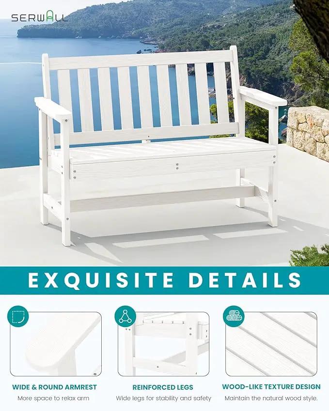 SERWALL Outdoor Bench, HDPE Outdoor Benches Weatherproof, 2-Person Garden Bench with 660 lbs Weight Capacity, Patio Benches for Outdoors, Garden, Porch, Backyard and Park, White, 2 Pack by GreenHaven Gardens