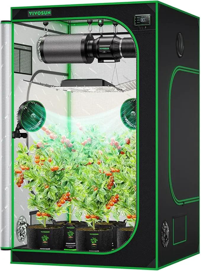 VIVOSUN S448 4x4 Grow Tent, 48"x48"x80" High Reflective Mylar with Observation Window and Floor Tray for Hydroponics Indoor Plant for VS4000/VSF4300 by GreenHaven Gardens