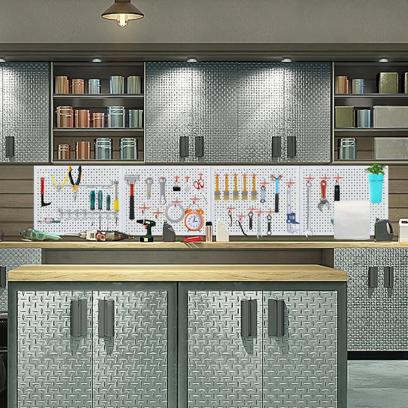 Peg Board, Heavy Duty Steel Organization Panels, Universal 1/8 and 1/4 Peg Board Accessories, Ideal for Garage Tool Storage, Pack of 4(White, 16X12) by GreenHaven Gardens