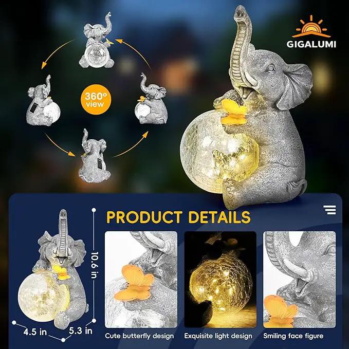 GIGALUMI Solar Garden Outdoor Statues for Women, Mom, Grandma. Glass Globe Elephant Figurine Housewarming and Birthday Gifts Elephant Statue Decor for Backyard, Patio, Balcony, Lawn, Pond by GreenHaven Gardens