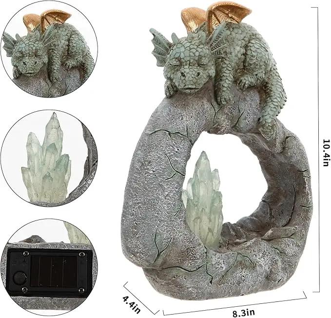 Solar Powered Dragon Statue ，Garden Decor with Crystal LED Lights Handmade Waterproof Resin Dinosaur Outdoor Patio Lawn Sculpture Perfect Christmas (Crystal Dragon) by GreenHaven Gardens