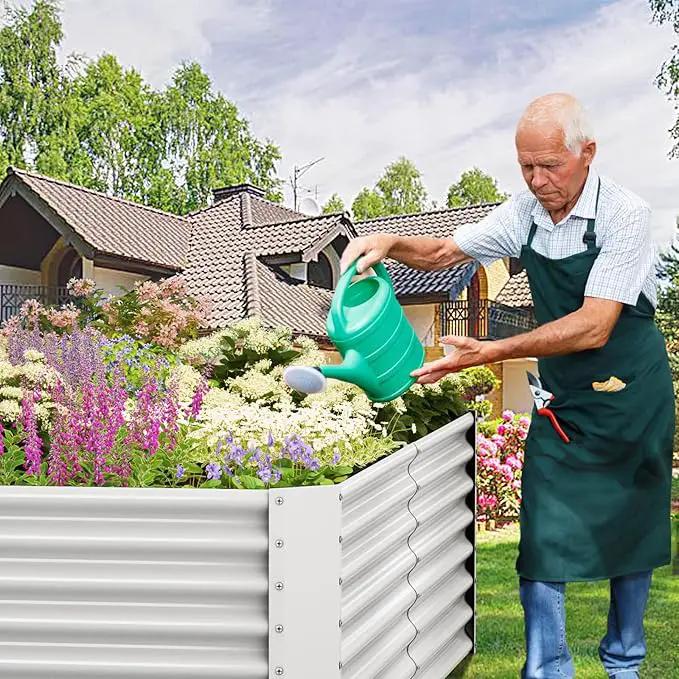 8x4x2ft Galvanized Raised Garden Bed Outdoor, Metal Garden Bed for Vegetables, Above Ground Garden Box for Flower, Steel Raised Beds for Gardening - White by GreenHaven Gardens