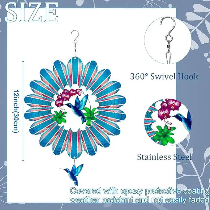 TUOKING Hummingbird Wind Spinners Outdoor Garden Decor 12 Inch 3D Hanging Wind Sculpture Stainless Steel Wind Spinner for Yard and Garden Decoration Worth Gift for Women by GreenHaven Gardens