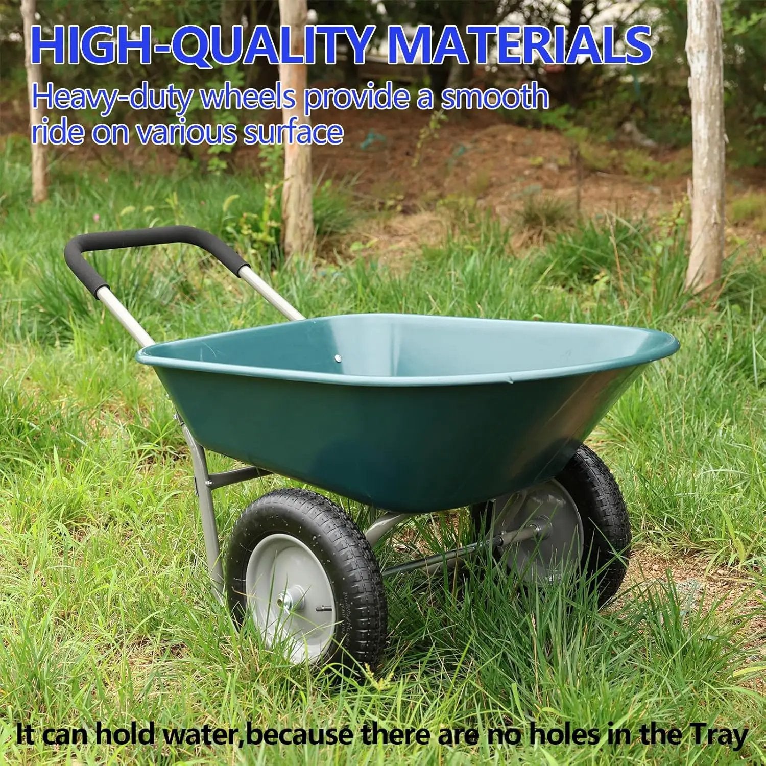 Dual Wheel Wheelbarrow, Heavy Duty Garden Cart, 300 lbs Capacity Utility Cart with Two 15 inches Pneumatic Tires for Outdoor Lawn Yard Farm Ranch (Green) by GreenHaven Gardens