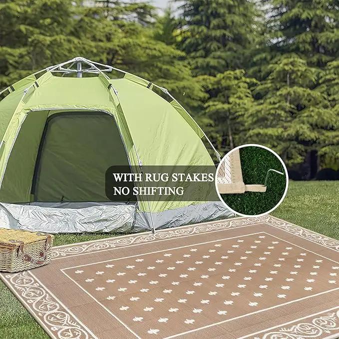 Pauwer Waterproof Outdoor Rug 6x9, Reversible Plastic Straw Patio Camping Rug, Indoor Outdoor RV Mat Carpet for Deck, Camper, Porch, Balcony, Backyard, Picnic, Bordered Beige by GreenHaven Gardens
