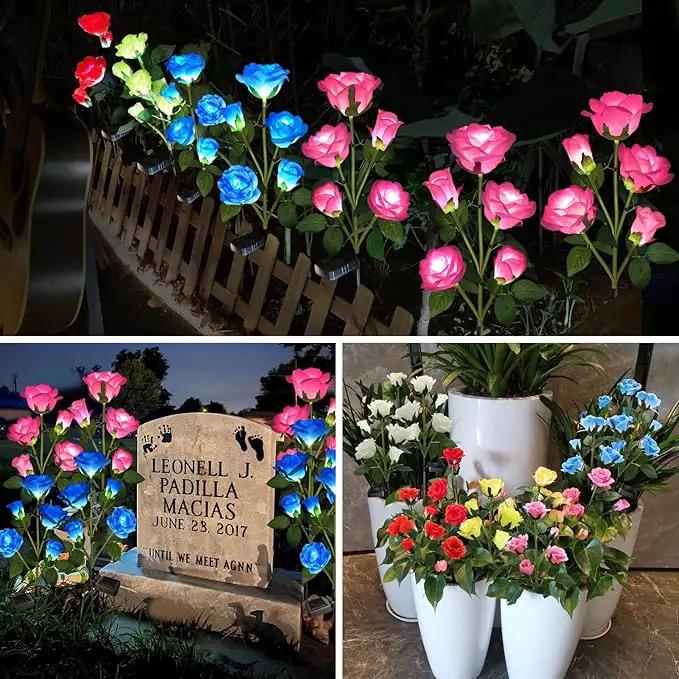 Solar Garden Lights, Solar Outdoor Lights with More Realistic 20 Rose Waterproof Solar Powered Flowers Lights for Outside Patio Yard Pathway Decorations, Blue and Pink by GreenHaven Gardens