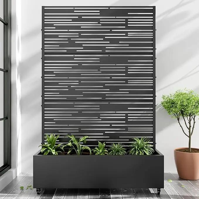 Casaphoria Metal Raised Garden Bed with Trellis and Wheels, 72"x47"x16" Planter Box for Climbing Plants, Vegetables & Vines, Features Drainage Holes and Privacy Screen (Black-Shine) by GreenHaven Gardens