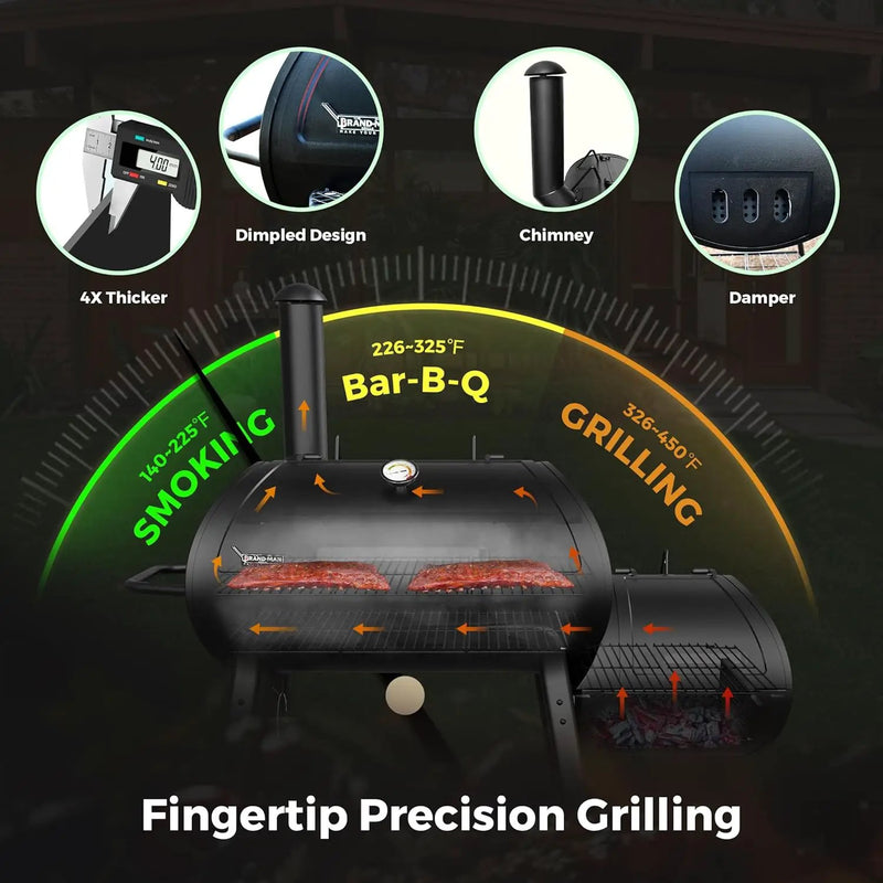 Brand-Man Charcoal Offset Smoker Grill, Heavy-Duty Barrel BBQ Grill Smoker Combo with Side Fire Box for Outdoor Patio and Backyard Cooking by GreenHaven Gardens