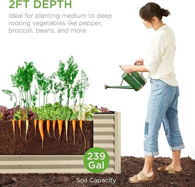 Best Choice Products 8x2x2ft Outdoor Metal Raised Garden Bed, Rectangular Deep Root Planter Box for Vegetables, Flowers, Herbs, and Succulents w/ 239 Gallon Capacity - Beige by GreenHaven Gardens