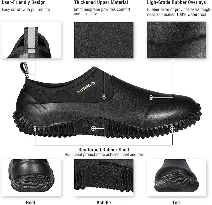 HISEA Unisex Waterproof Garden Shoes, Men's Rubber Rain Boots Women's Ankle Rain Shoes Neoprene Camp Booties Outdoor Slip-On Footwear for Gardening, Farming, Camping, Car Wash, Lawn Care and Yard Work by GreenHaven Gardens