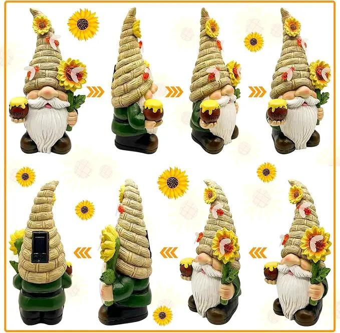 Uniboho Garden Gnome Statue Outdoor Garden Decor Large Resin Sunflower Gnome Holding Honey Jar with Solar Bee Lights for Garden Yard Decorations Patio Lawn Outside Porch Lawn Decor Gnomes Gifts 12" by GreenHaven Gardens