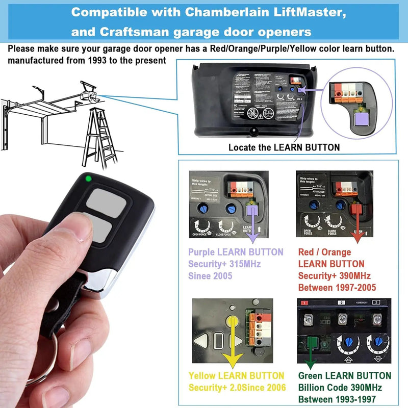 Garage Door Opener Keypad with 2 Garage Door Opener Remote for Liftmaster Chamberlain Craftsman Garage Door Opener Remote Keypad 877MAX 893LM 893Max 971LM 371LM, Purple Yellow Red Orange Learn Button by GreenHaven Gardens