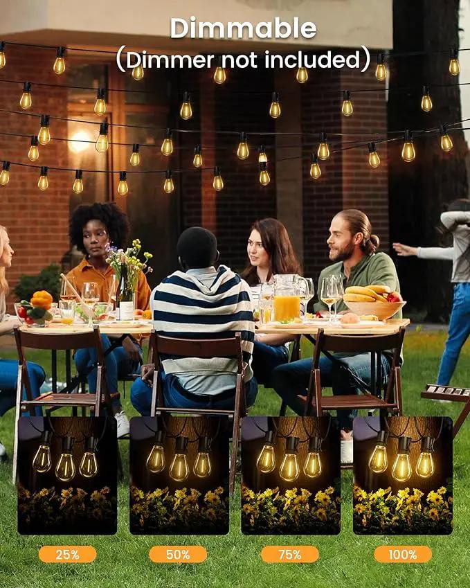 Solar Powered 150FT Outdoor String Lights 35+2 LED Bulbs Waterproof Shatterproof Remote Control Dimmable Extra Long Hanging Lights for Large Yard Deck Market Cafe Event Lighting by GreenHaven Gardens