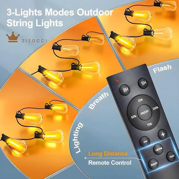 String Lights for Outside 100Ft 30M - Patio Lights Outdoor Lighting Waterproof Lights, Remote Dimmable ST38 Shatterproof Wedding Decorations, Birthday, Chrismas, Haloween, Balcony, Garden Party by GreenHaven Gardens