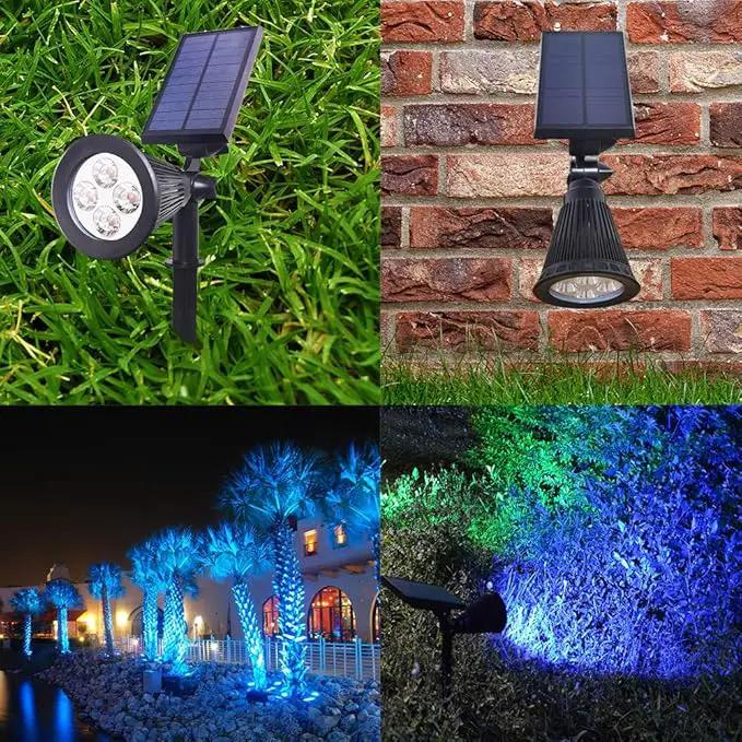 Solar Spotlights Outdoor Waterproof Adjustable Solar Garden Landscape Spot Light, 4 LEDs 2-in-1 Auto On/Off Solar Inground Lights for Patio Yard Garden Driveway Pathway (2 Pack, Blue) by GreenHaven Gardens