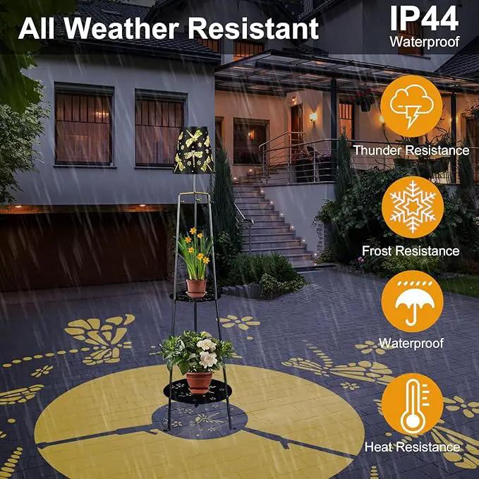 47.2'' Outdoor Metal Solar Floor Lamps with 2 Plant Stand Dragonfly Solar Lights Plant Stand Waterproof Solar Powered Outdoor Lantern Garden Decorative Light for Pathway Patio Porch Deck Yard by GreenHaven Gardens