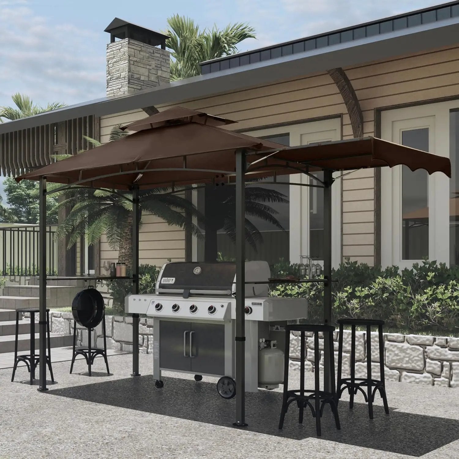 MASTERCANOPY 11 x 5 Grill Gazebo with Extra Side Awning Outdoor BBQ Gazebo with 2 LED Lights for Patio Party Backyard Picnic(Brown) by GreenHaven Gardens