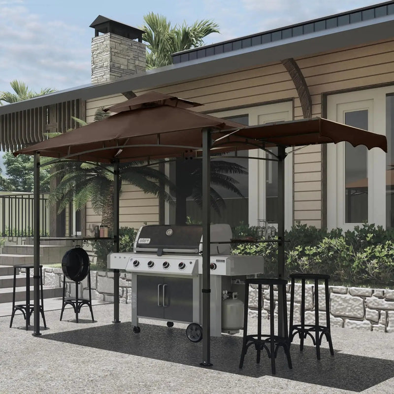 MASTERCANOPY 11 x 5 Grill Gazebo with Extra Side Awning Outdoor BBQ Gazebo with 2 LED Lights for Patio Party Backyard Picnic(Brown) by GreenHaven Gardens