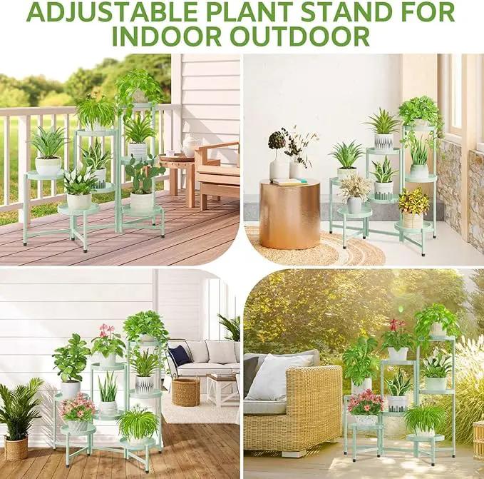 iDavosic.ly 7 Tier Large Plant Stand Indoor, 10 Inch Wide Tall Corner Metal Plant Stands Outdoor for Multiple Plants, Folding Tiered Flower Display Holder Rack Shelf, Light Green by GreenHaven Gardens