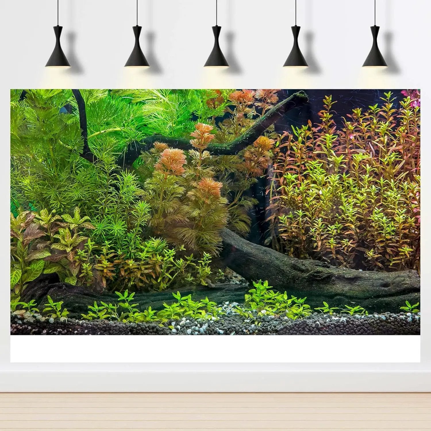 Aquarium Backdrop Underwater Grass Leaves with Pebbles Exquisite Aquarium Background Vivid Green Aquatic Plant Stone River Bed Fish Dead Wood Fresh Leaves Tank Background Decors Vinyl 24x16in by GreenHaven Gardens