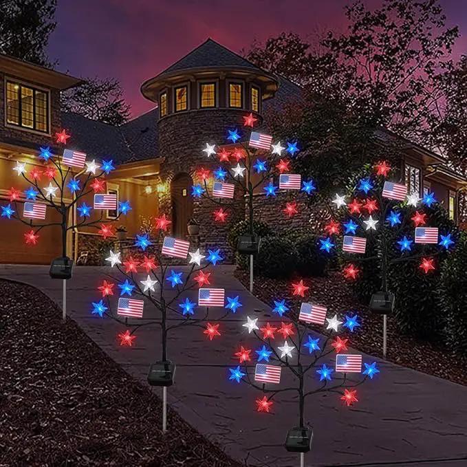 Upgraded 4th of July Decorations Solar Lights, 2 Packs 40LED Red White and Blue 4th of July Stake Lights, Outdoor Waterproof Memorial Day Decorations Patriotic Lights for Garden Yard Pathway Grave by GreenHaven Gardens