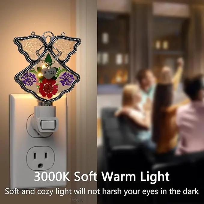 KY&BOSAM Angel Sister Night Light Flower in Glass with Metal Trim Sister Heart Night Light Nursery Bedroom Bathroom Decorative Accent Lite Elegant Home Decoration, Guardian Butte by GreenHaven Gardens