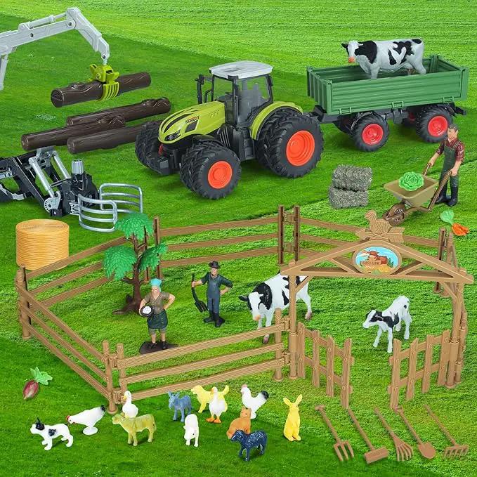 46Pcs Farm Toys, Tractor Toy w/Lights & Sound, Farm Animals Toys for 3 4 5 6 7 8+ Year Old Toddler Girls Boys Kid, Figures Farmer Vehicle Truck Fence Farm Playset Educational Learning Toys by GreenHaven Gardens
