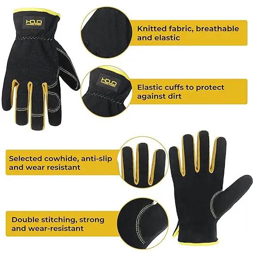 HLDD HANDLANDY Mens Leather Gardening Gloves, Utility Work Gloves for Gardening, Yardwork, Construction, Mechanics by GreenHaven Gardens