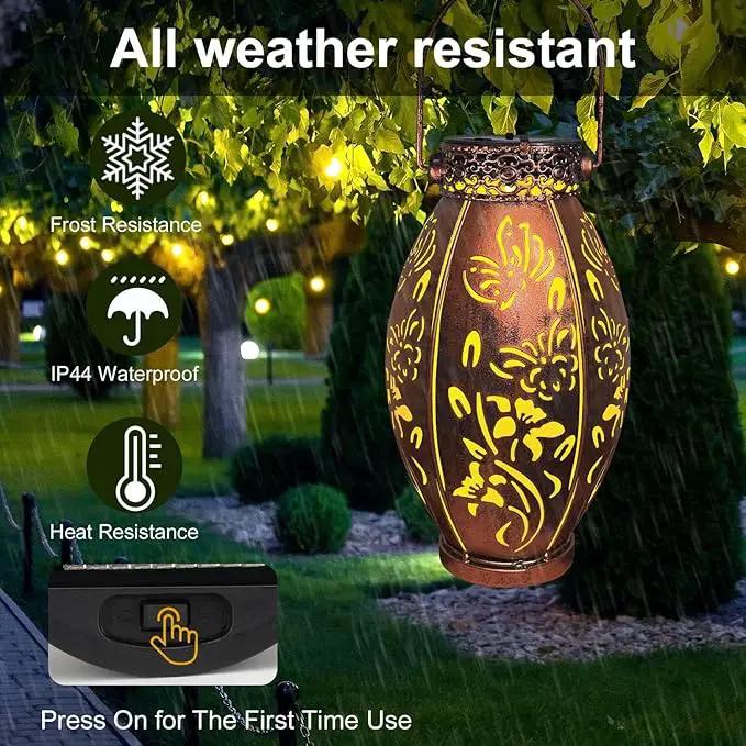 pearlstar 2 Pack Butterfly Solar Lantern Hanging Light Outdoor Waterproof Decorative Metal Solar Lamp for Table Garden Yard Patio Balcony Pathway,Copper,Birthday Gifts for Women Mom Men,Butterfly by GreenHaven Gardens