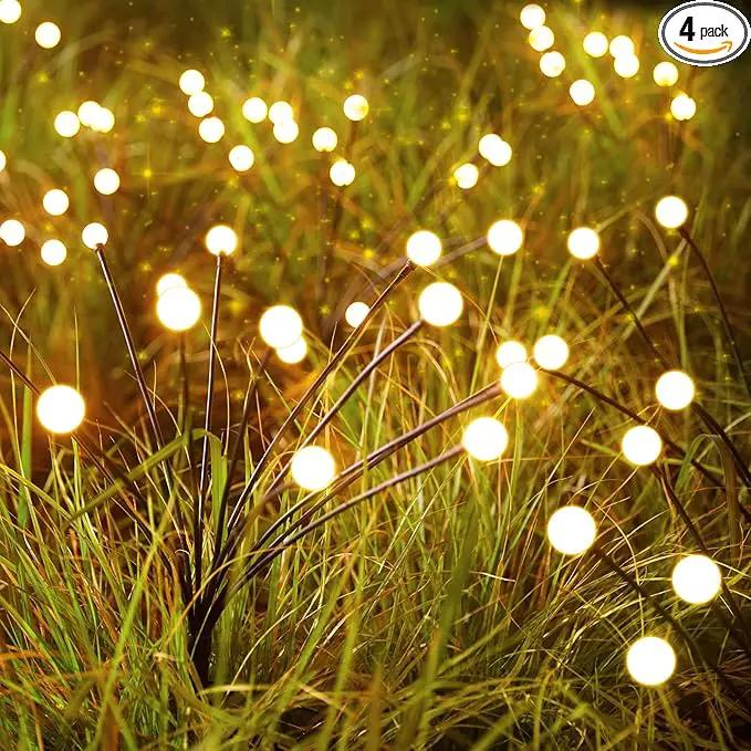 Solar Garden Lights - 4 Pack 48 LED Firefly Lights with 2 Lighting Modes, Sway by Wind, Waterproof Outdoor Decoration, Warm White by GreenHaven Gardens