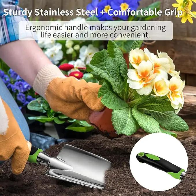 Gardening Hand Tool Set 3 Pack - MDSXO Heavy Duty Gardening Kit with Non-Slip Soft Ergonomic Handle, Great Garden Gift for Women Men[Stainless Steel] by GreenHaven Gardens