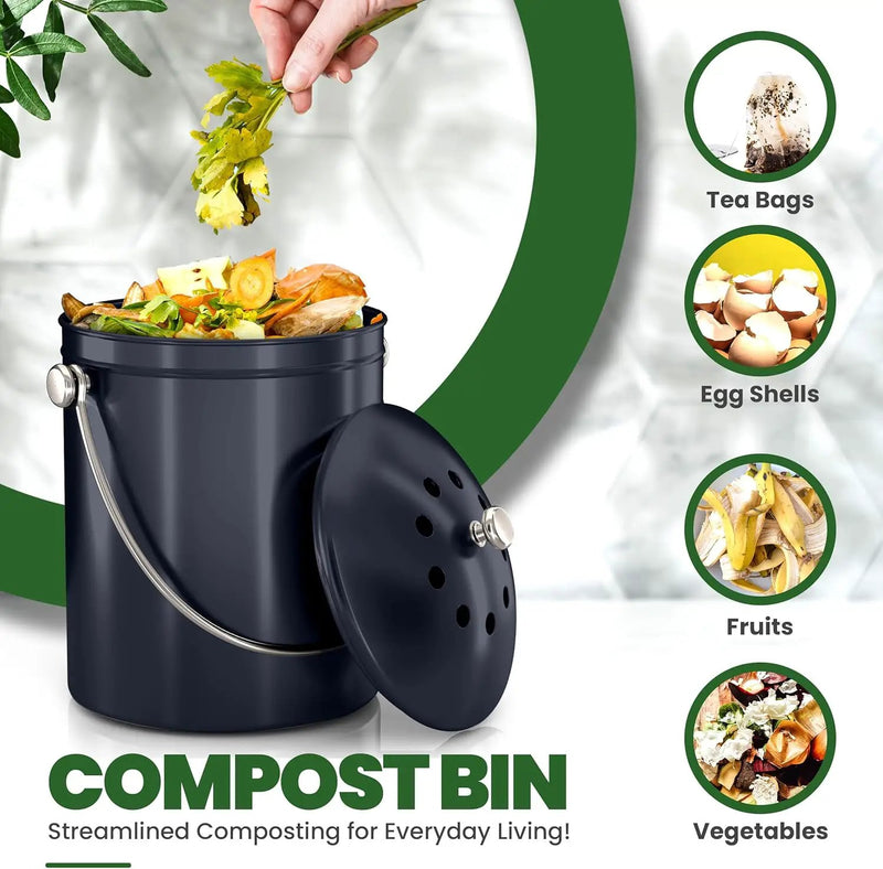 Utopia Kitchen Compost Bin for Kitchen Countertop, 1.3 Gallon Compost Bucket for Kitchen with Lid, Includes 1 Spare Charcoal Filter (Dark Purple) by GreenHaven Gardens
