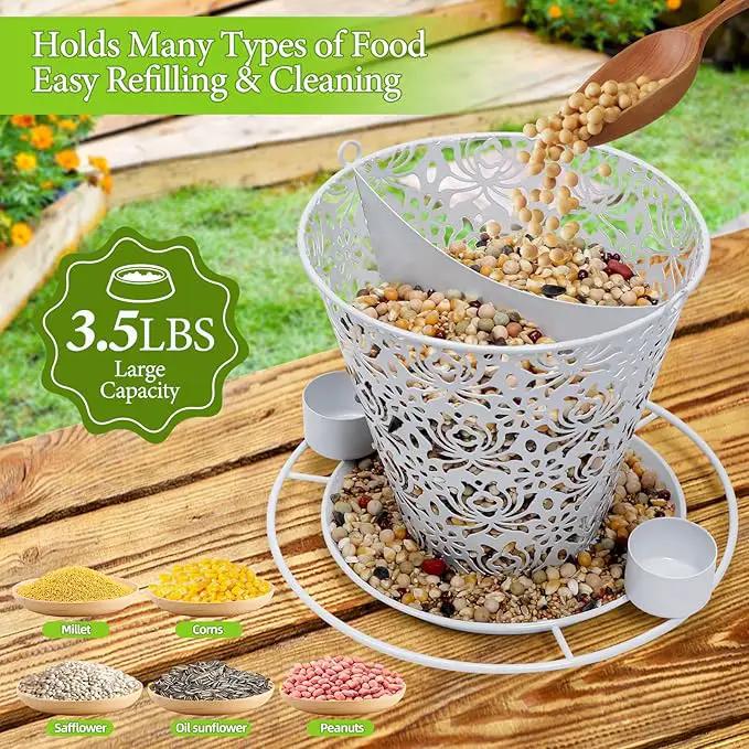 Solar Bird Feeders for Outside Hanging Metal Wild Bird Feeder Solar Lanterns Outdoor Waterproof Garden Decor for Yard White by GreenHaven Gardens