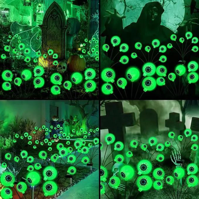 Solar Halloween Decorations, 4 Pack 24 LED Spooky Eyeball Lights, Green Eyeball Swaying Firefly Lights,Waterproof Solar Halloween Path Lights for Yard Garden Lawn Party Decor by GreenHaven Gardens