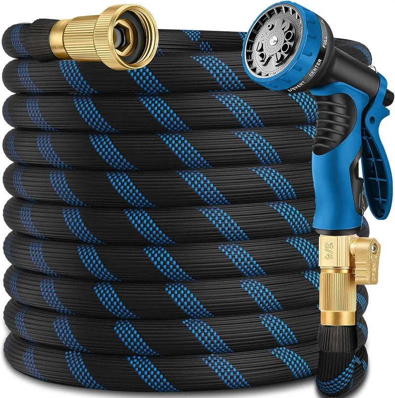 50ft Garden Hose - Water Hoses w/10 Function Spray Nozzle, 2025 New Superior Strength Flexible Hose, 3/4" Brass Connectors- Leakproof Lightweight Water Pipe for Gardening(Blue Black) by GreenHaven Gardens