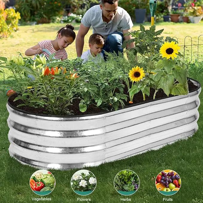 Galvanized Raised Garden Bed - 4×2×1ft (2 Packs) Planter Raised Beds for Gardening | Oval Metal Garden Planter Box with Safety Edging and Gloves for Vegetables Fruits and Flower - Silver by GreenHaven Gardens