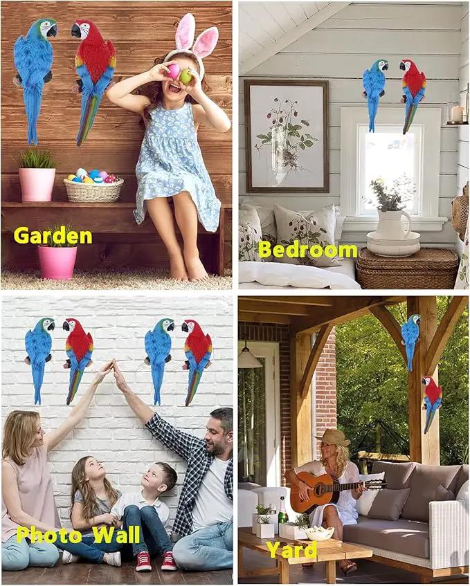 2Pcs Large Resin Parrot Decor Statues Lifelike Hawaiian Tropical Birds Decor, 12.5" Fake Parrot for Tiki Decoration Outdoor Garden Tree Wall Pool Macaw Statues Bird Lover Ornament Gifts(Blue and Red) by GreenHaven Gardens