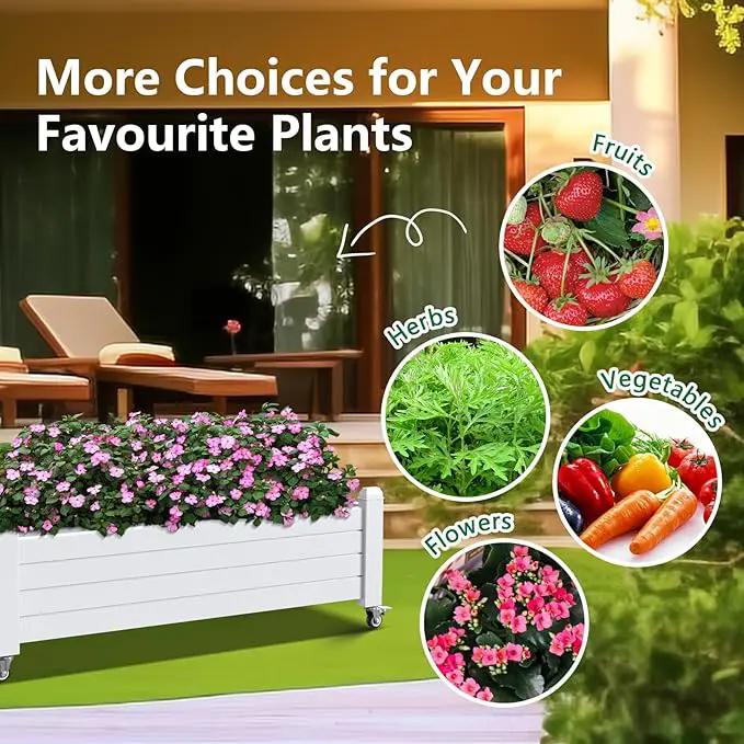 Horticulture Garden Bed, Divisible Resin Planter Box for Backyard, Patio, Balcony, with 4 Legs and 4 Swivel Lockable Wheels(Ashen,43.31 * 17.72 * 17.56) by GreenHaven Gardens