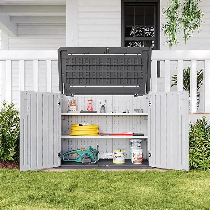 Aoxun White Outdoor Storage Cabinet with 2 Shelves, 35 Cu.Ft Trash Can Storage Shed, Waterproof, Horizontal Storage for Garbage Bin, Generator, Lawn Mower by GreenHaven Gardens