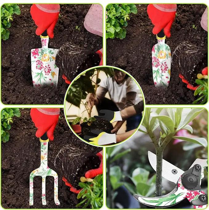 Garden Tools Set, Aluminum Alloy Garden Hand Tool 5 Piece Gardening Tools with Hand Rake, Hand Weeder, Transplant Trowel, Pruning Shears and Gardening Gloves for Outdoor Gardening Work by GreenHaven Gardens