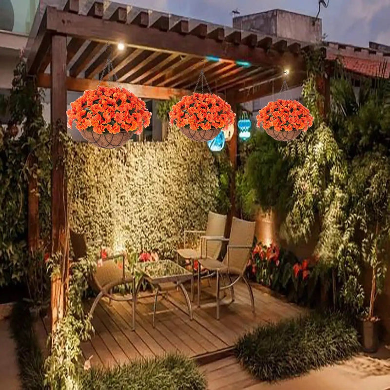 Fall Artificial Flowers with Hanging Basket for Outdoor Indoor, 4 Branches Fake Hydrangea Flowers in Coconut Lining Hanging Basket Home Courtyard Spring Summer Decor(Orange) by GreenHaven Gardens