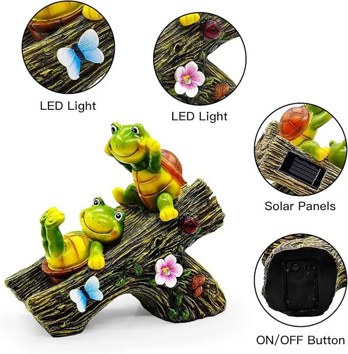 Garden Turtle Figurines Outdoor Decorations, Solar Statue Sweet Frog Face Turtles Decor with 4 LED Lights, Unique Garden Art Resin Statue Gifts for Patio Lawn Porch Yard by GreenHaven Gardens